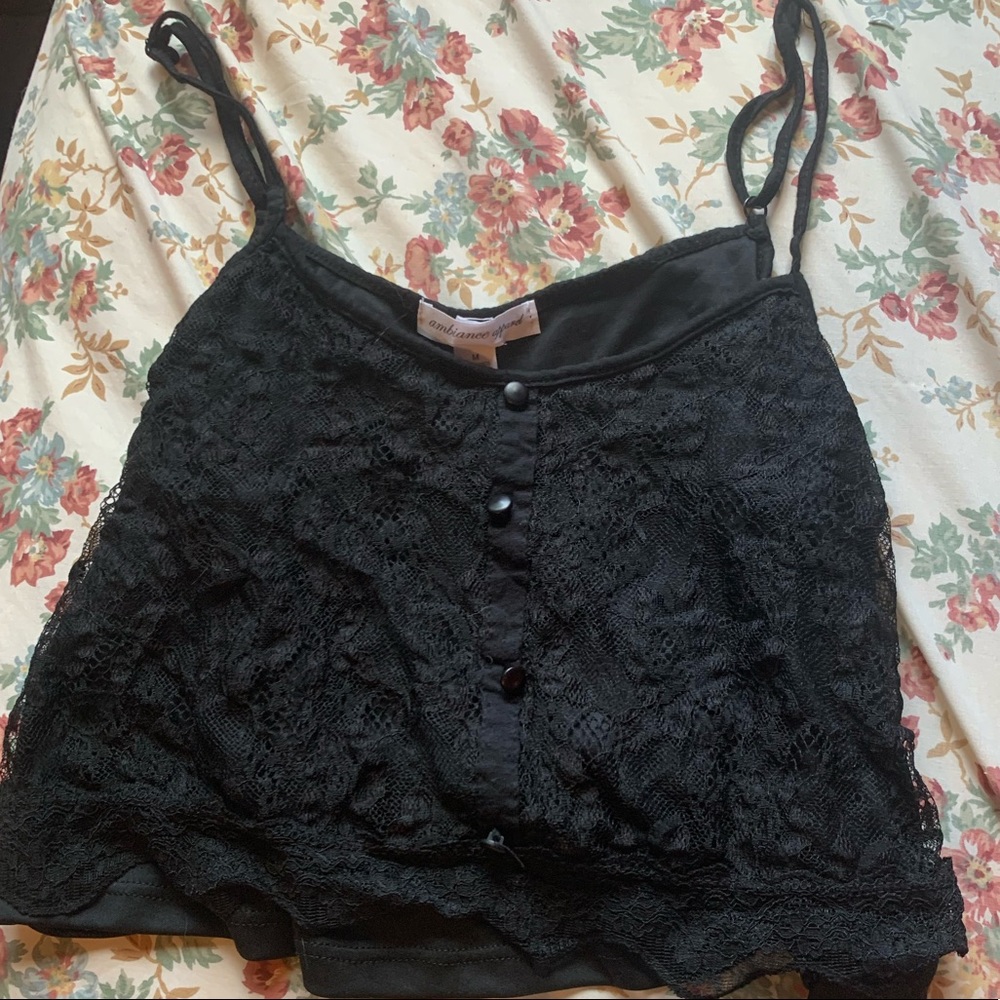 Black lace front crop top